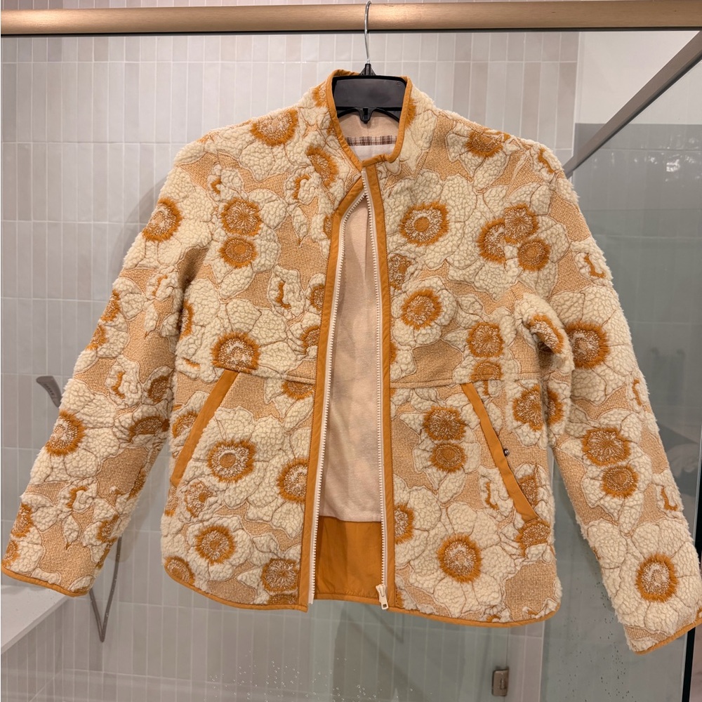 Anthropologie Cream and Gold Teddy Jacket